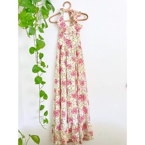 Vintage Floral Printed Ruffled Maxi Dress